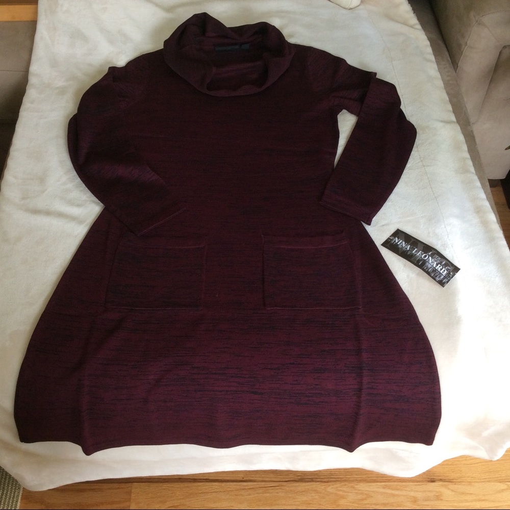 Nina Leonard Cowl Neck Pocket Sweater Dress - Picture 4 of 7